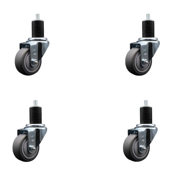 3'' SS Thermoplastic Rubber Wheel Swivel 1-3/4'' Expanding Stem Caster Set, 4PK